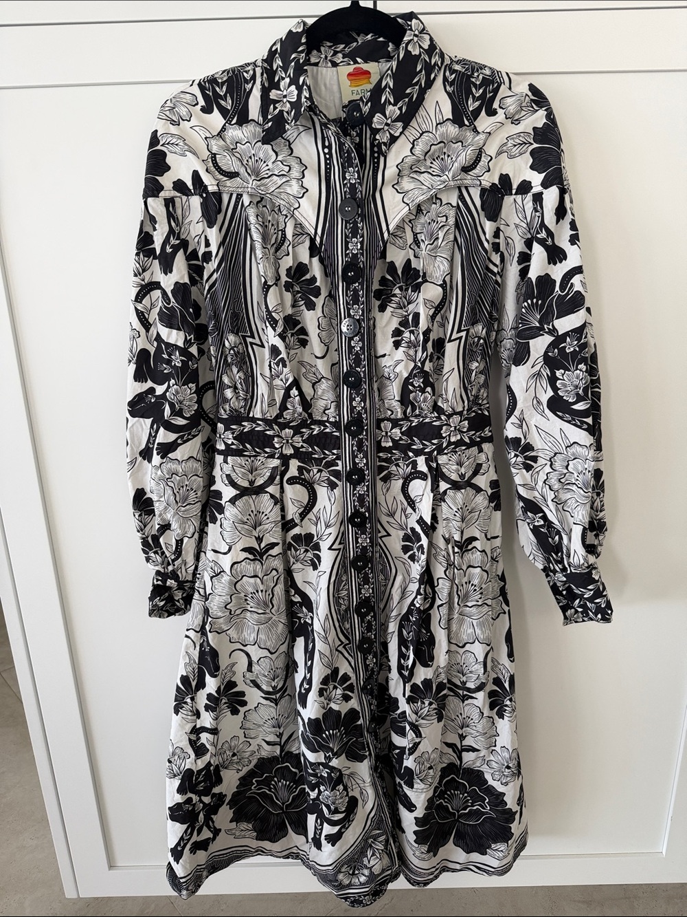 FARM Rio Black and White Long Sleeve Dress